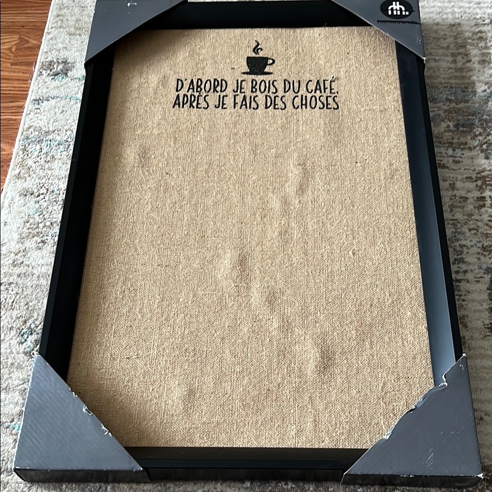 Framed burlap peg board